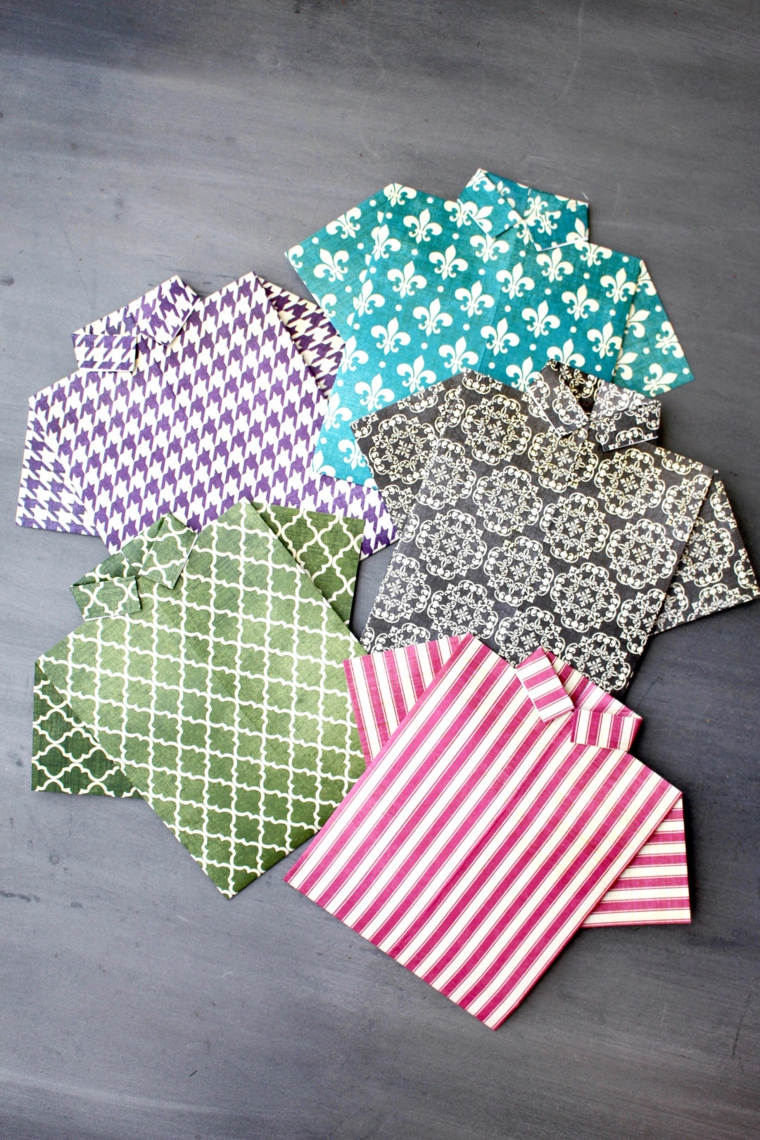 Lavoretti festa del papà, cartolina design camicia di carta origami colorata