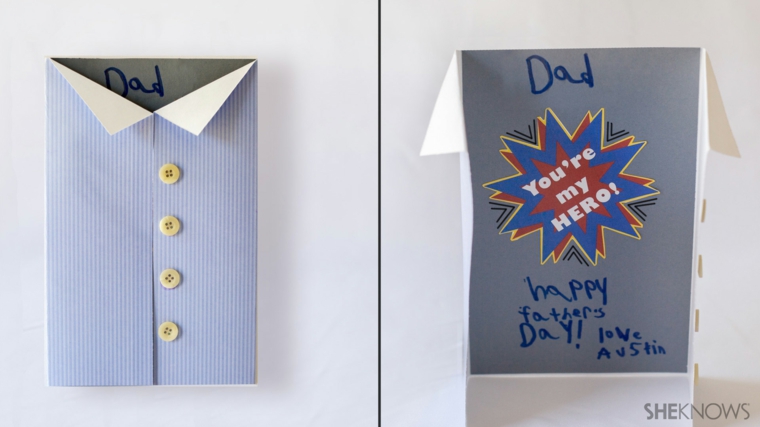 Lavoretti festa del papà, cartolina con foglio di carta piegato a forma di camicia
