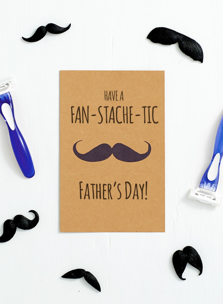 Disegni per la festa del papà, cartolina con scritta in inglese e disegno di baffi uomo