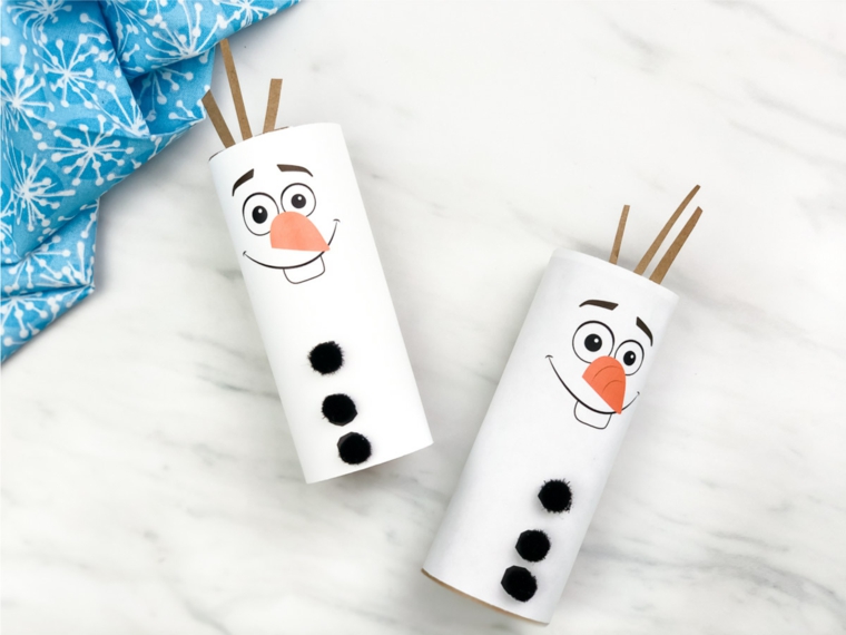 Come costruire oggetti di carta, rotolo di carta con disegno Olaf di Frozen