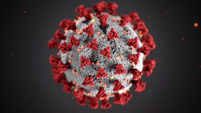 Foto della molecola di coronavirus, immagine su uno sfondo grigio