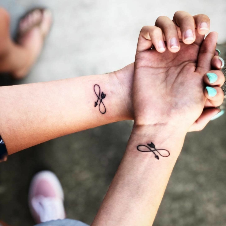 Tatuaggi amiche, tatuaggio sul polso della mano con disegno del simbolo dell'infinito