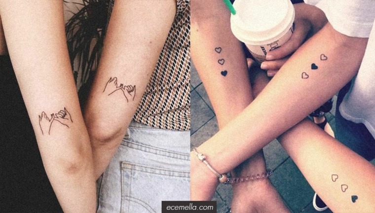Tatuaggio simbolo amicizia, tattoo sull'avambraccio con disegno di cuori 