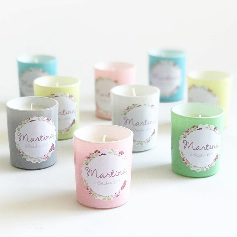 TE Whaka 18 Candele Personalizzate In Cera Di Soia – Regalo Ospiti Per Matrimonio, Battesimo, Comunione, Baby Shower – Profumo Fresia – 10 Ore Di Combustione