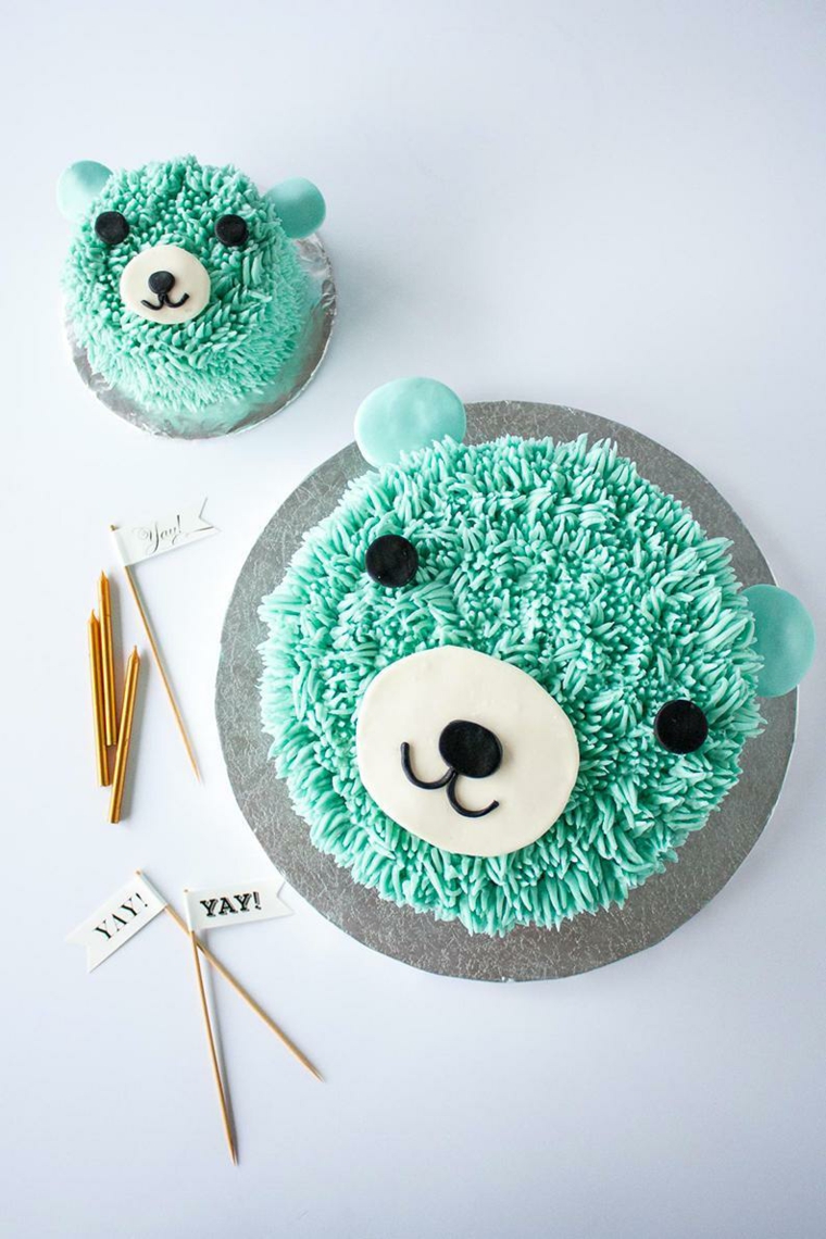 torta battesimo con panna azzurra verde design orsetto topper scritte dolci