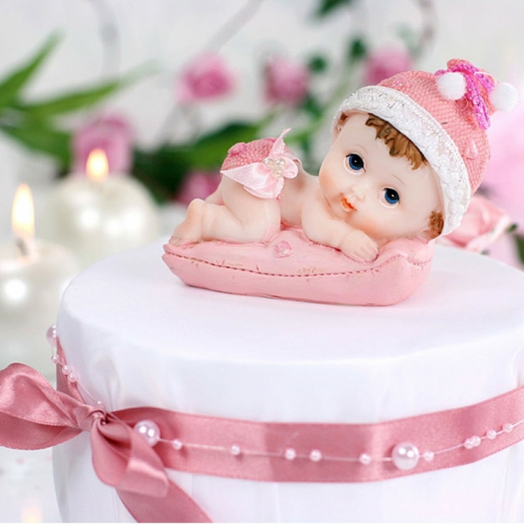 torte battesimo bimba decorate nastro rosa perle topper bambina decorazione pasta di zucchero