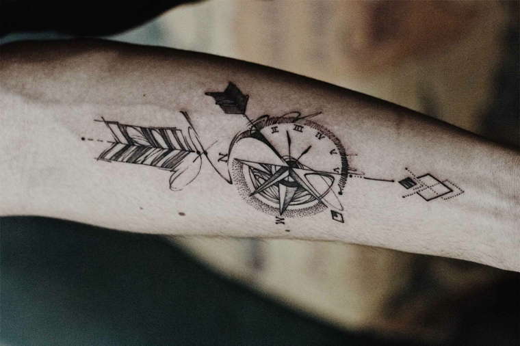 che cos è la rosa dei venti tatuaggio braccio mano uomo disegno orologio freccia