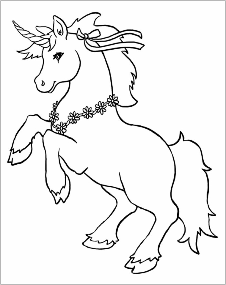 disegni da stampare e colorare unicorno cavallo collana fiori pagina per bambini