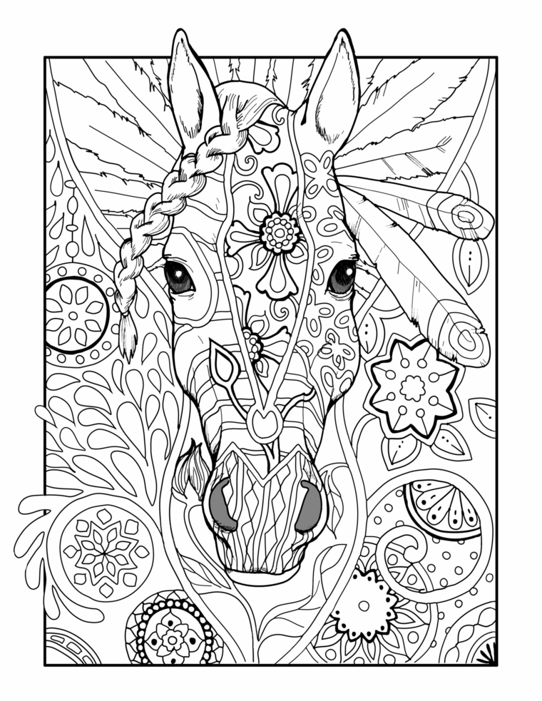 disegni da stampare e colorare unicorno per adulti ornamenti floreali piume mandala