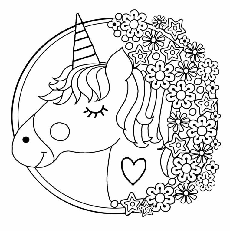disegni kawaii da colorare unicorni cornice cerchio fiori cuore collo pagina stampare bambini