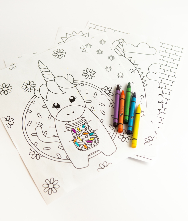 immagini da colorare unicorno barattolo caramelle disegno per bambini pastelli colorati