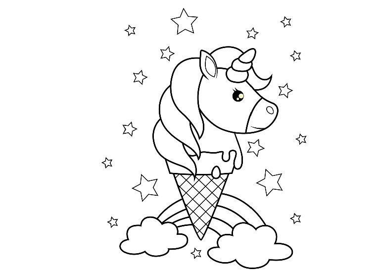 immagini da colorare unicorno cono gelato nuvole arcobaleno disegno per bambini