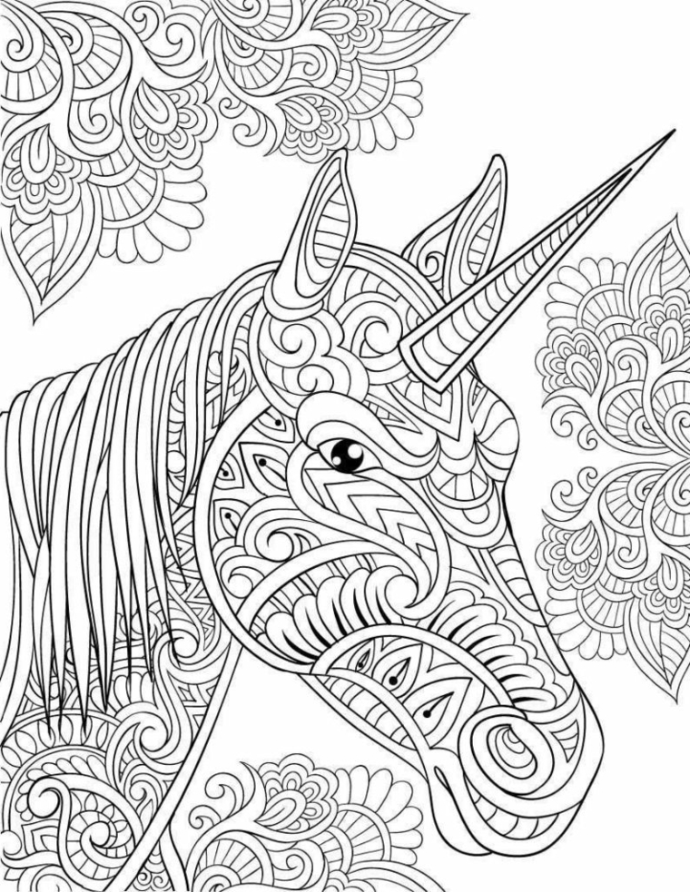 mandala disegni di unicorni da colorare per adulti cavallo cornice fiori motivi