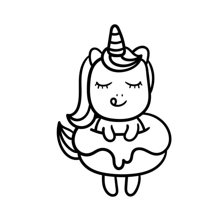 pagina da colorare bambini disegni kawaii unicorni ciambella
