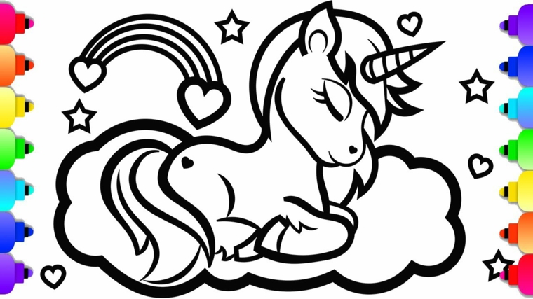 ponny dorme pennarelli colorati arcobaleno cuori stelle disegni di unicorni facili da disegnare