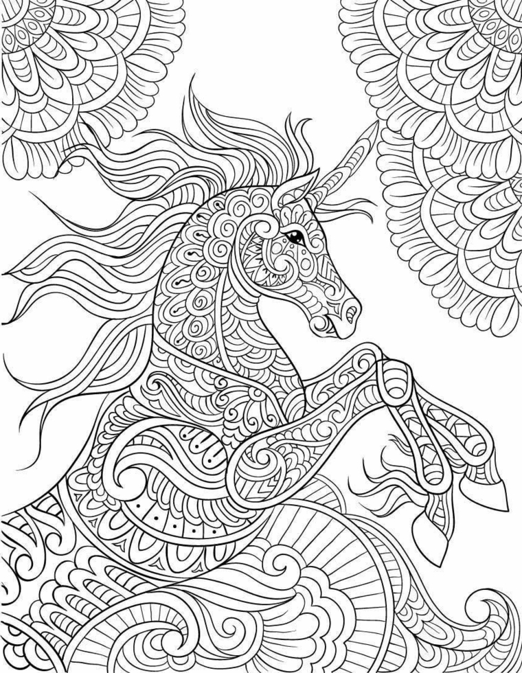 schizzo pagina da colorare mandala come disegnare un unicorno cavallo adulti