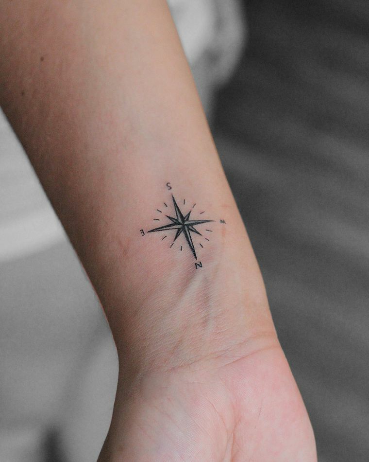 stella polare tattoo polso mano donna tatuaggio minimal direzioni coordinate geografiche