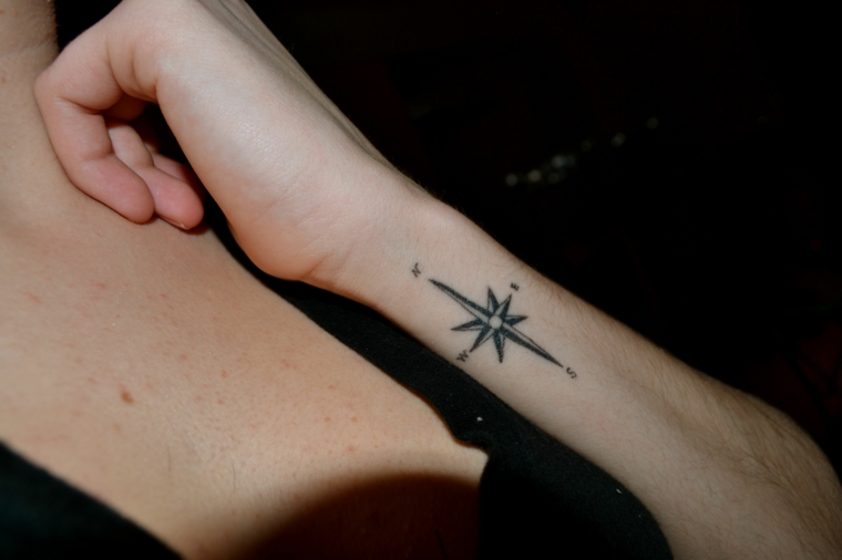 tatuaggio bussola significato polso mano donna direzioni stella raggi marinai