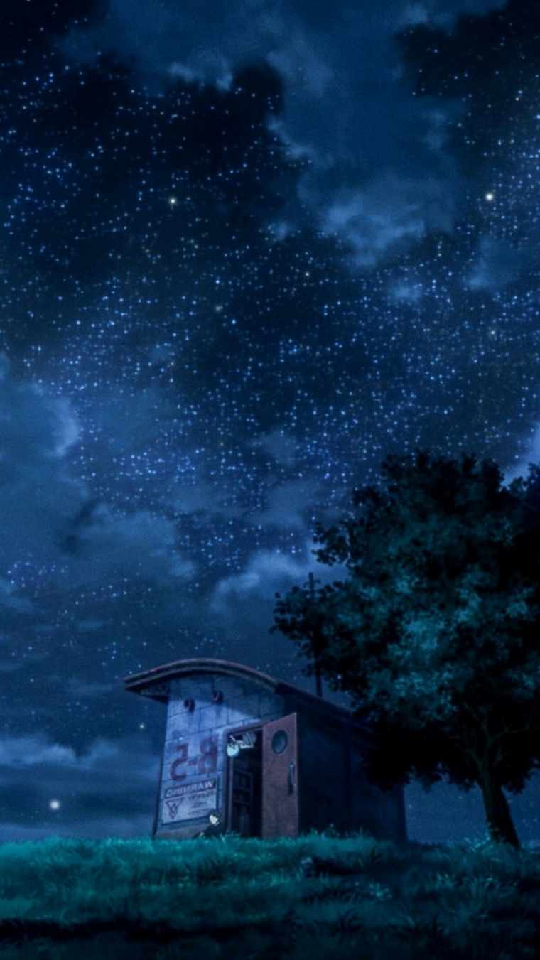 paesaggio anime casa sotto cielo notturno immagine per sfondo telefono
