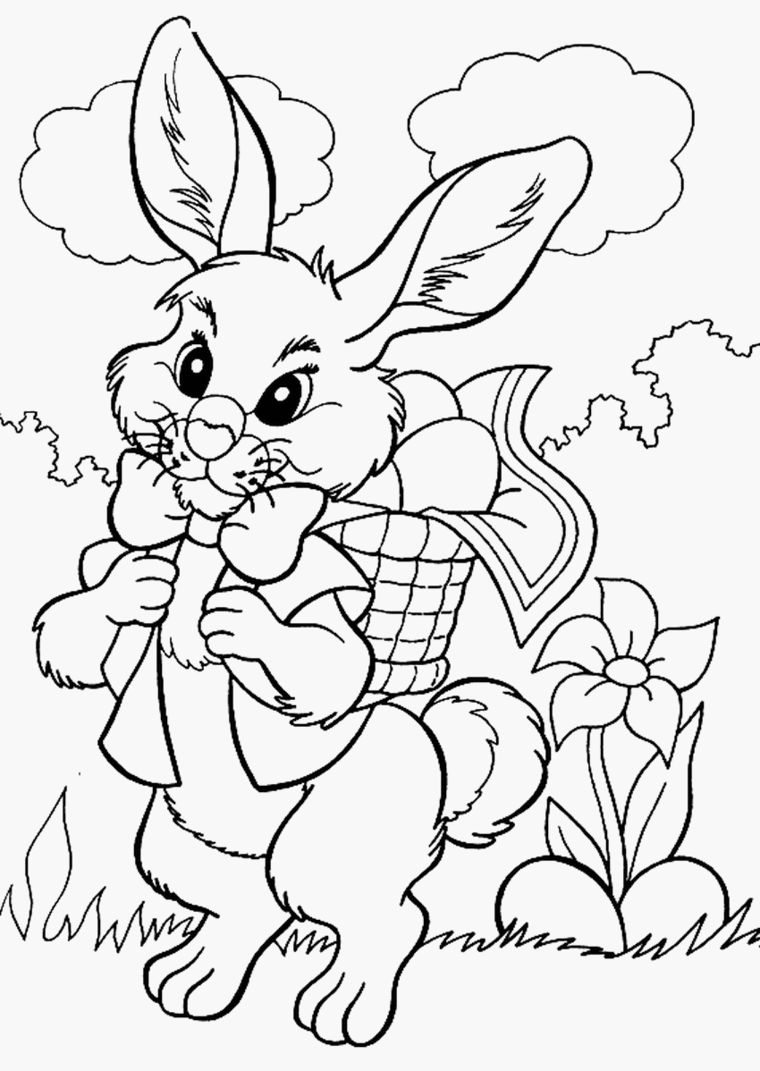 disegno per bambini da colorare immagine da stampare di un coniglio pasquale con uova