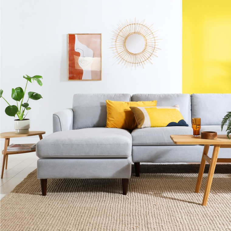 colori pantone giallo e grigio idee pittura pareti soggiorno di due tonalità