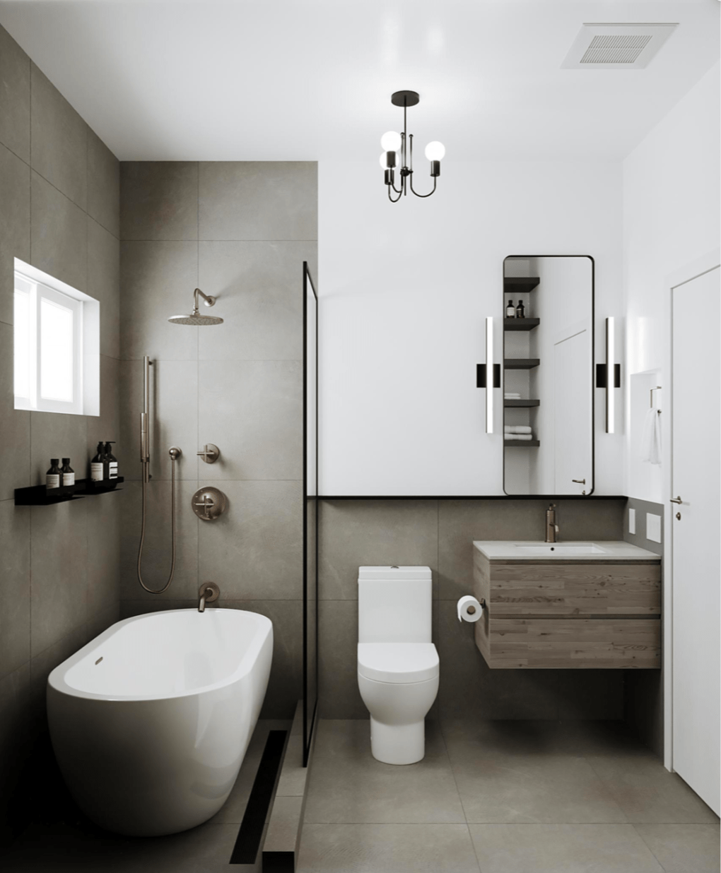 vasca con doccia piastrelle adatte ad un bagno piccolo mobile lavabo di legno