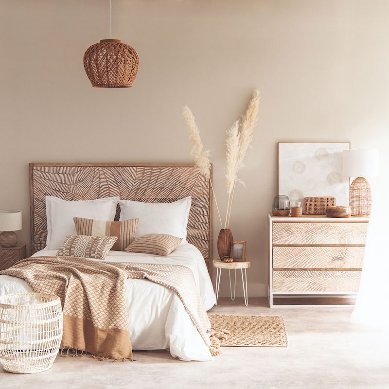 camera da letto con pittura vento di sabbia beige