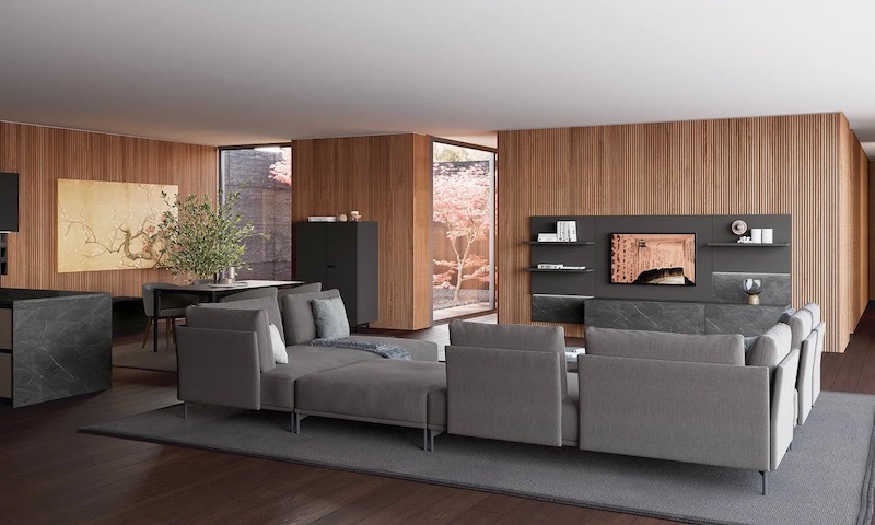 arredamento casa accogliente soggiorno con divano angolare