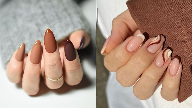 nail art unghie lunghe smalto marrone french manicure