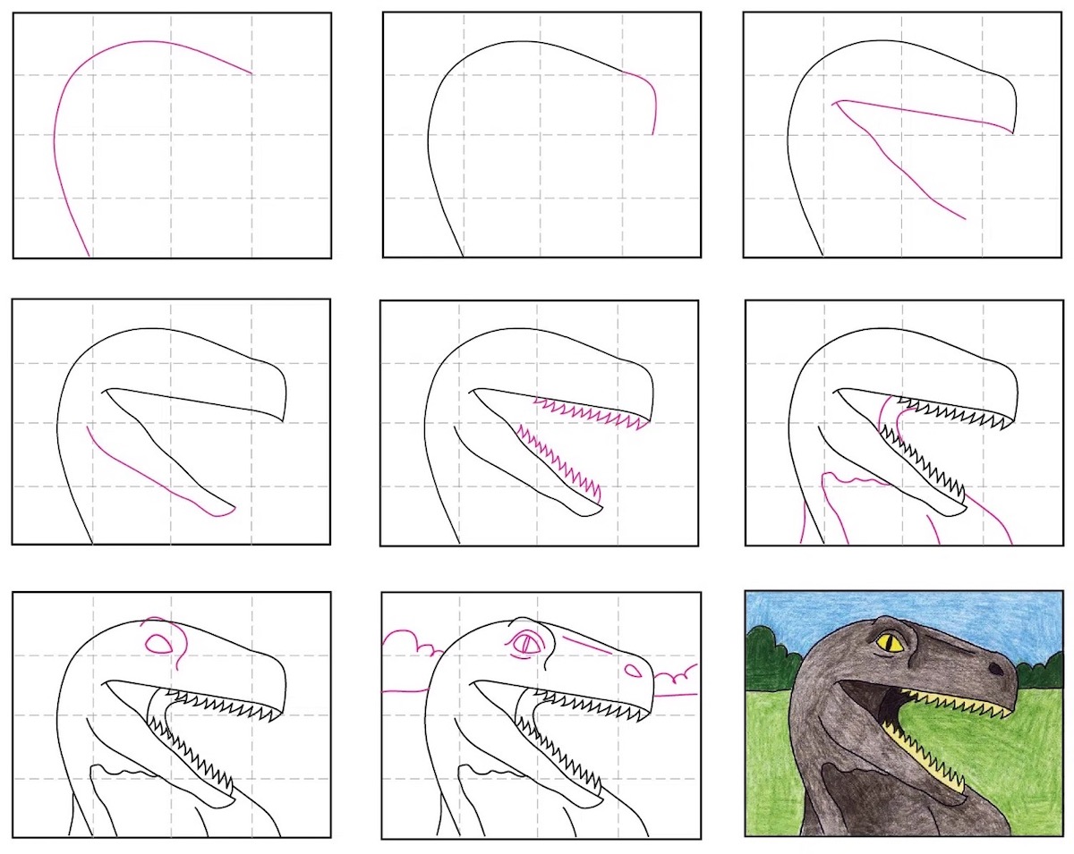 come disegnare la testa di un dinosauro disegno facile