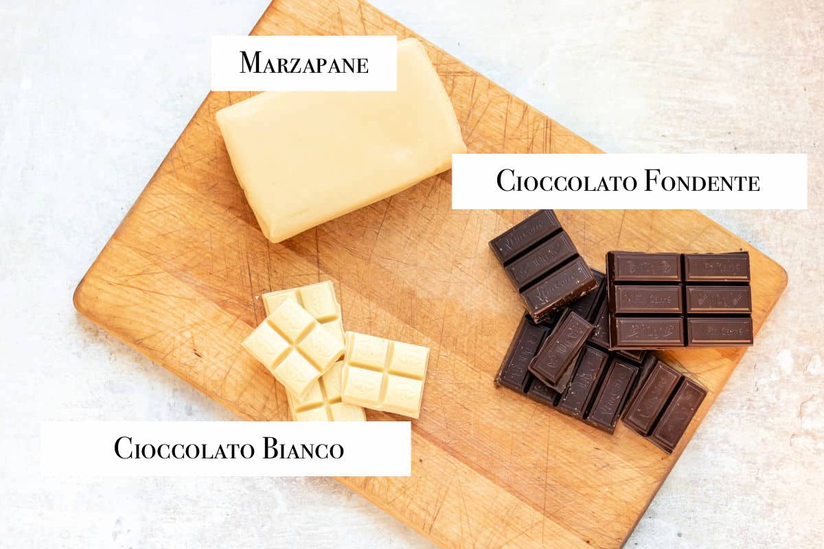 ingredienti per cioccolatini di marzapane e cioccolato fondente