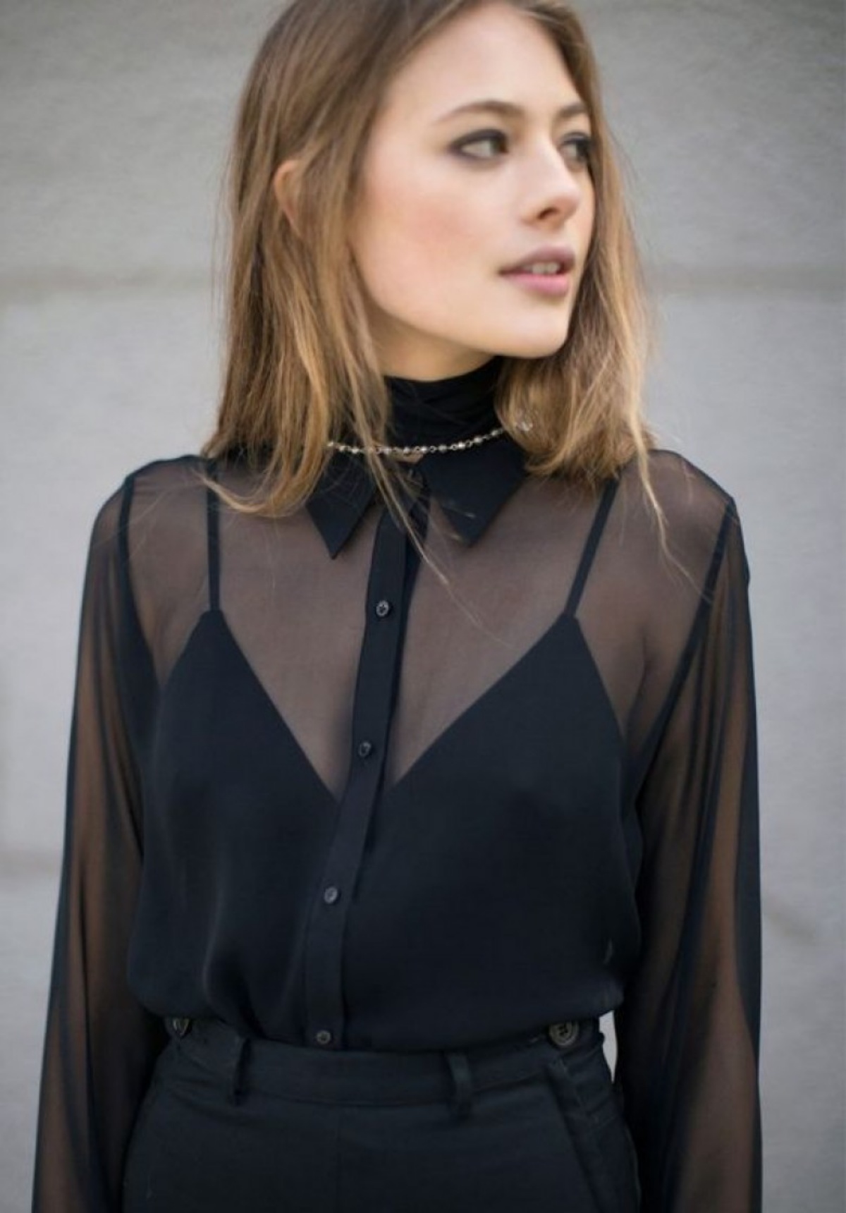 camicia nera a rete trasparente top