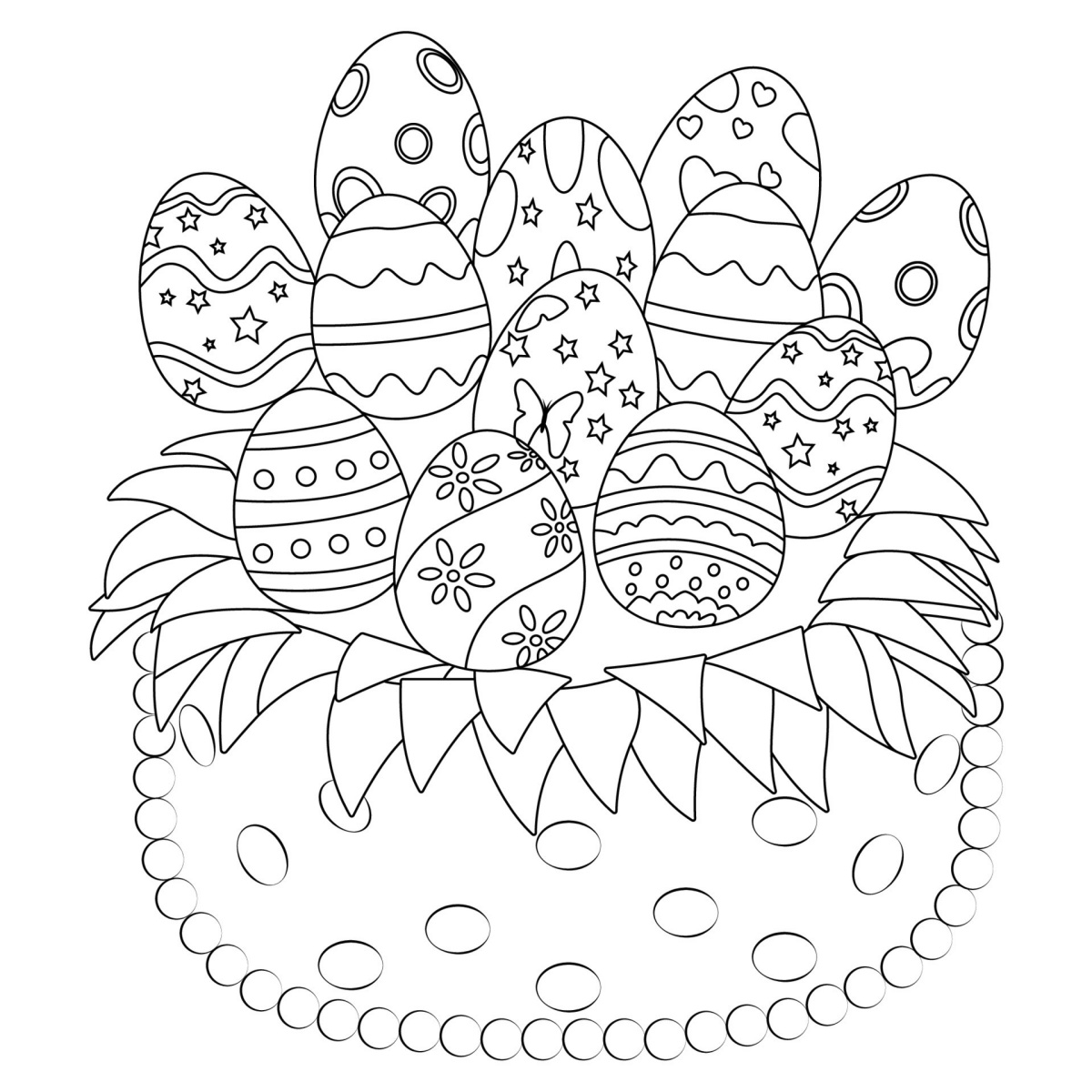 disegni di uova di pasqua da colorare cesto con ovetti decorati con fiori