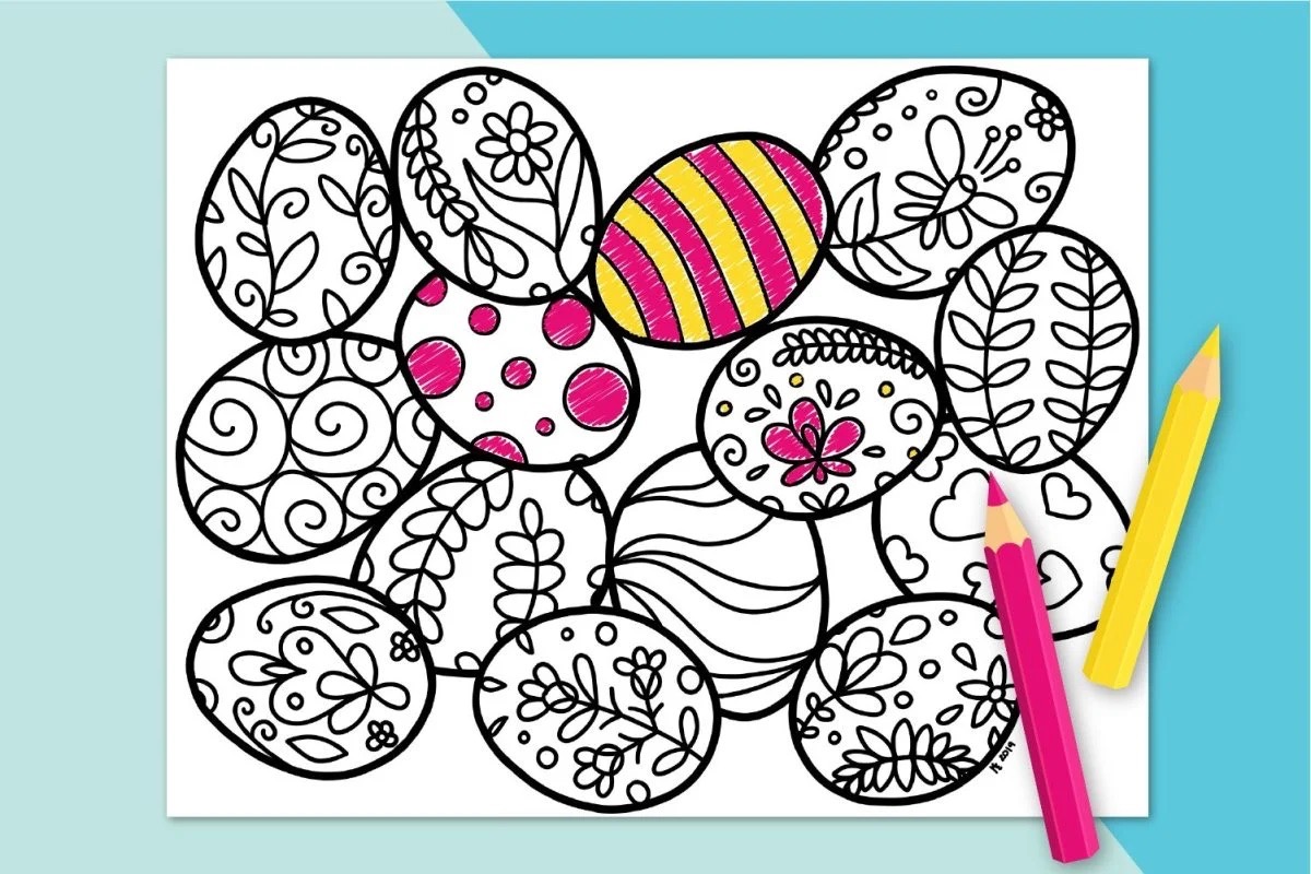 disegni di uova di pasqua da colorare con matite per bambini