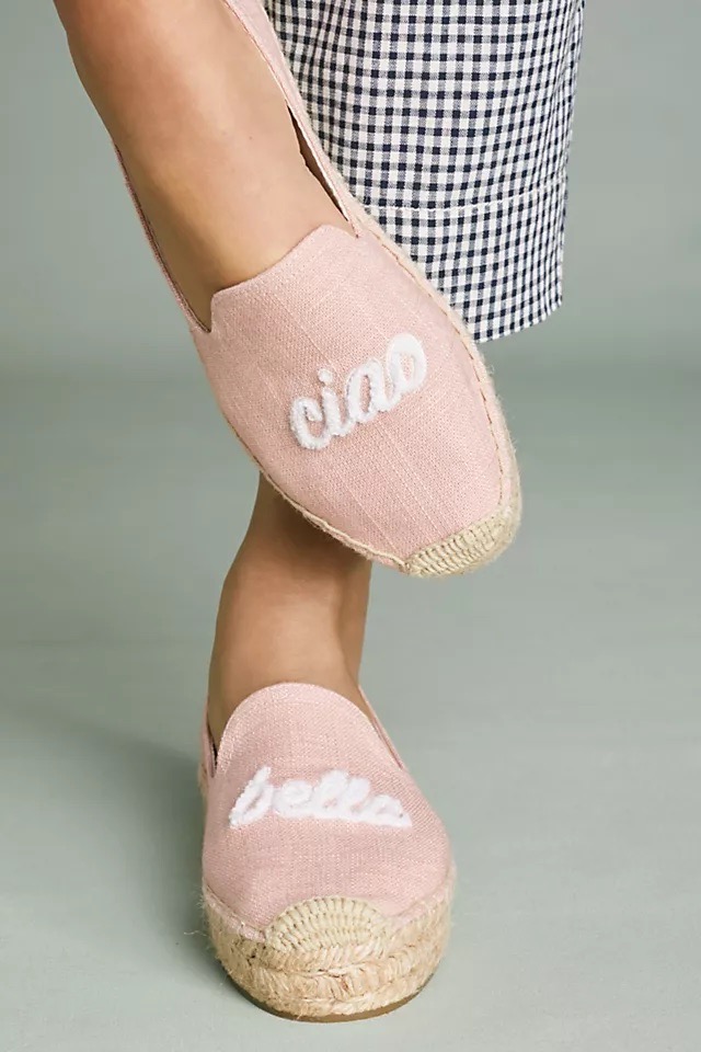 espadrillas rosa con scritta davanti ciao bella