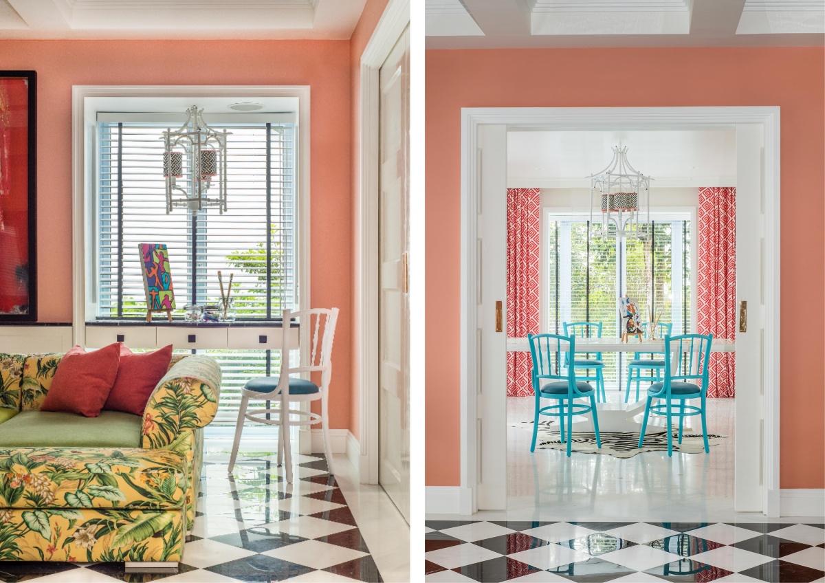 zona living in casa pareti dipinte colorate colore albicocca