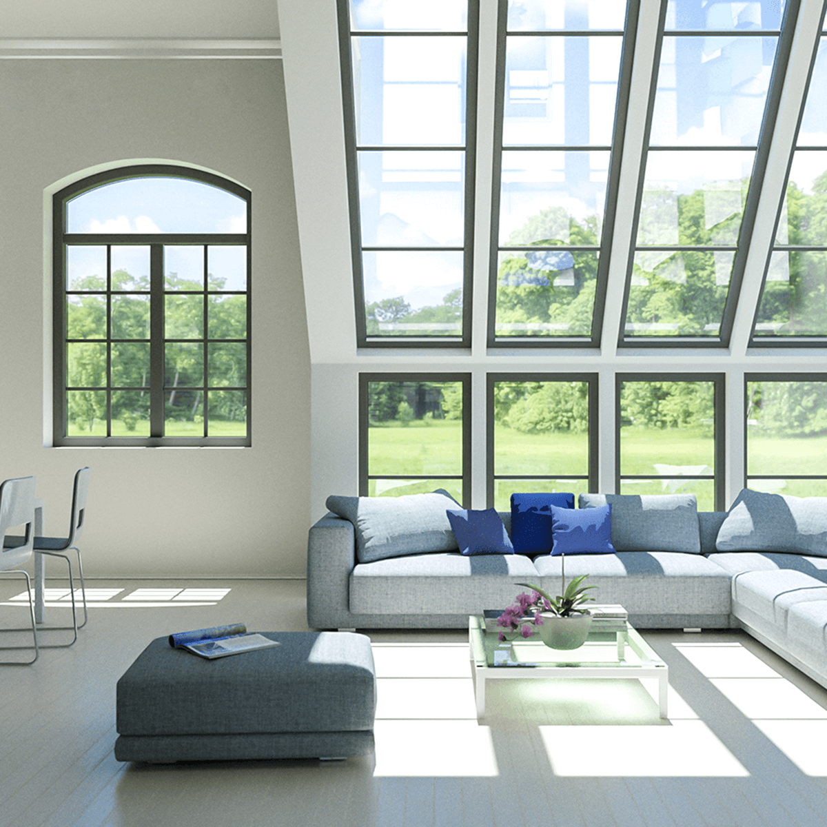 luce naturale in casa soggiorno con grandi finestre