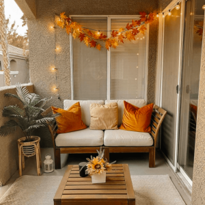 Balcone piccolo in autunno che spicca di originalità e look cozy