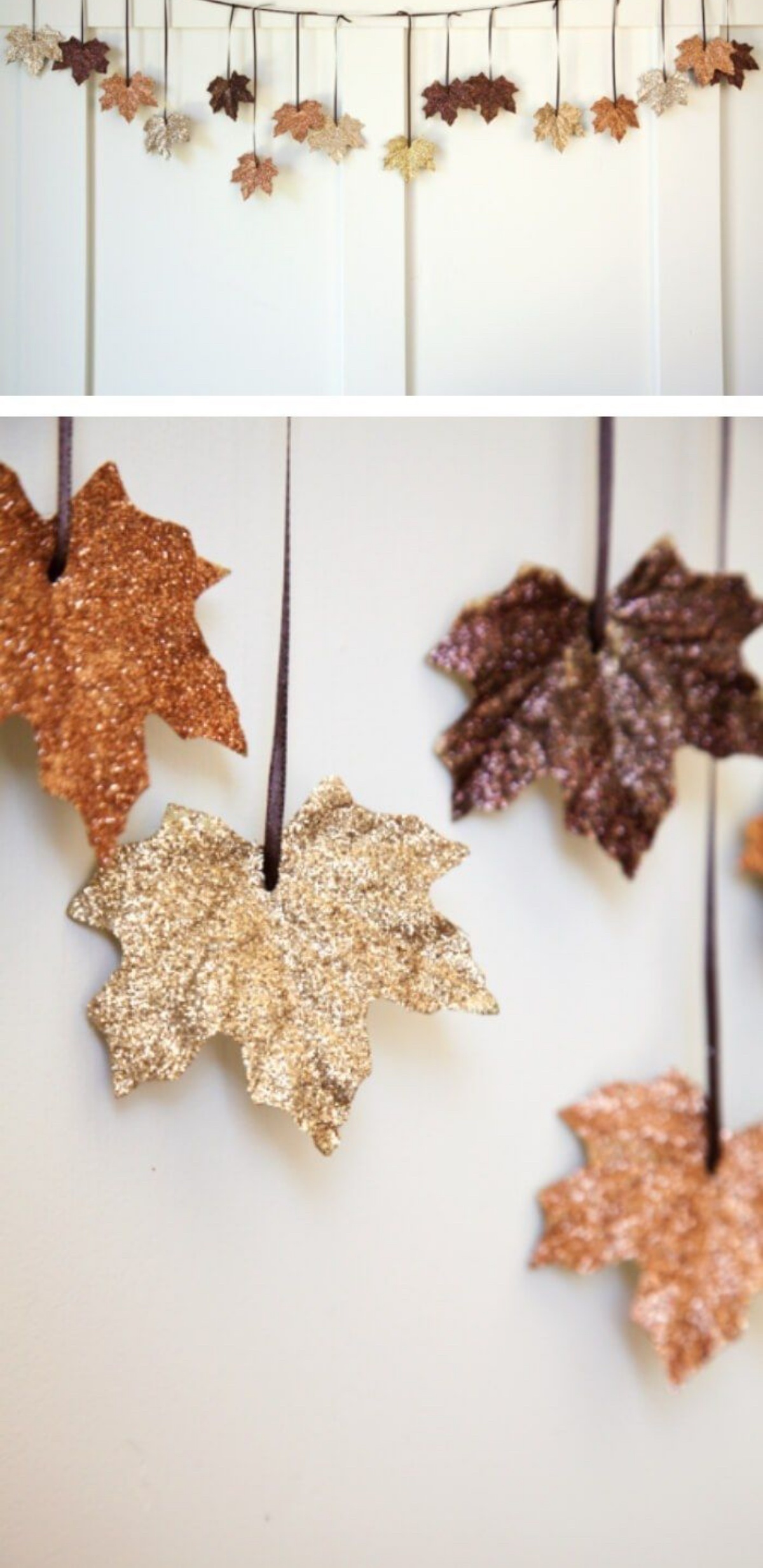 ghirlanda di foglie cadute decorate con glitter