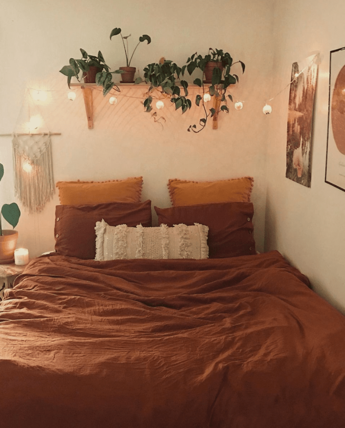 camera da letto mensola con vasi di piante