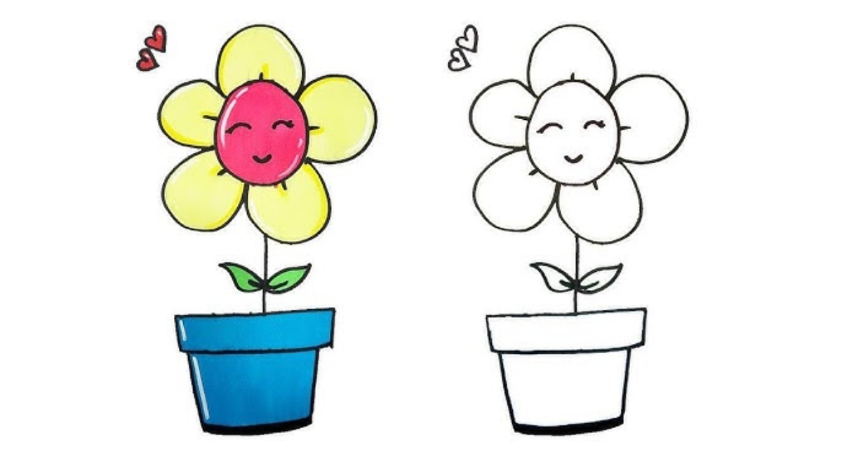 disegno di un fiore in vaso raffigurazione da colorare per bambini