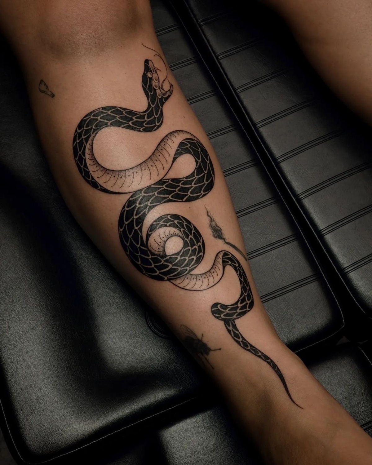 tattoo uomo disegno serpente sulla gamba