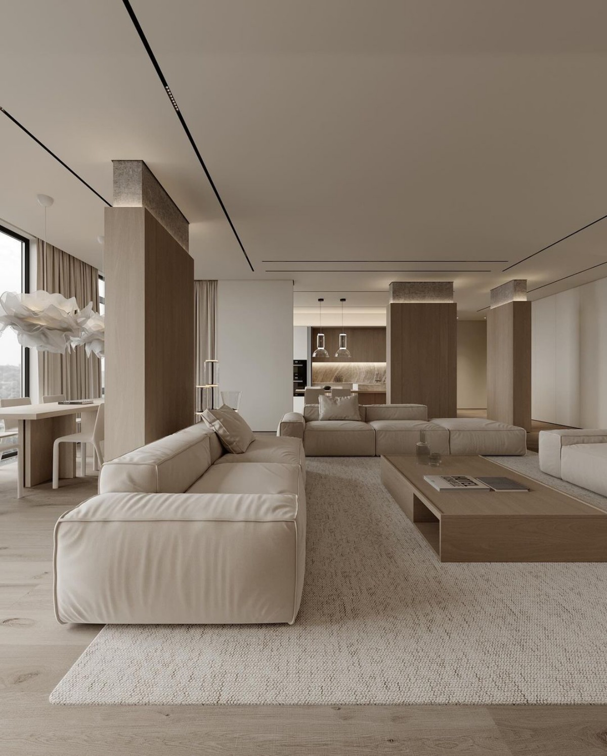 open space spazioso arredamento sala con grande divano