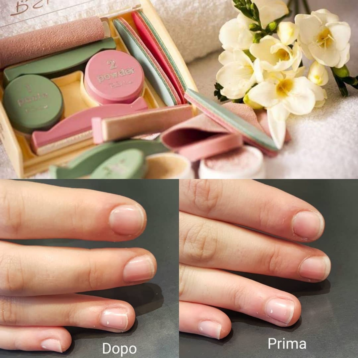 prima e dopo la manicure alla giapponese