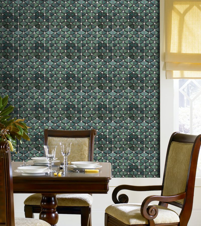 parete della sala da pranzo in mosaico verde